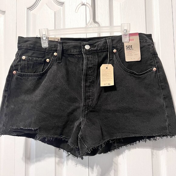 Levi's Pants - Levi Strauss & Co.501 Shorts-NWT-Black-Women's Distressed A high Rise-Button Fly
